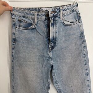 Light Wash Zara High Waited Fit and Flare Bell Bottom Jeans